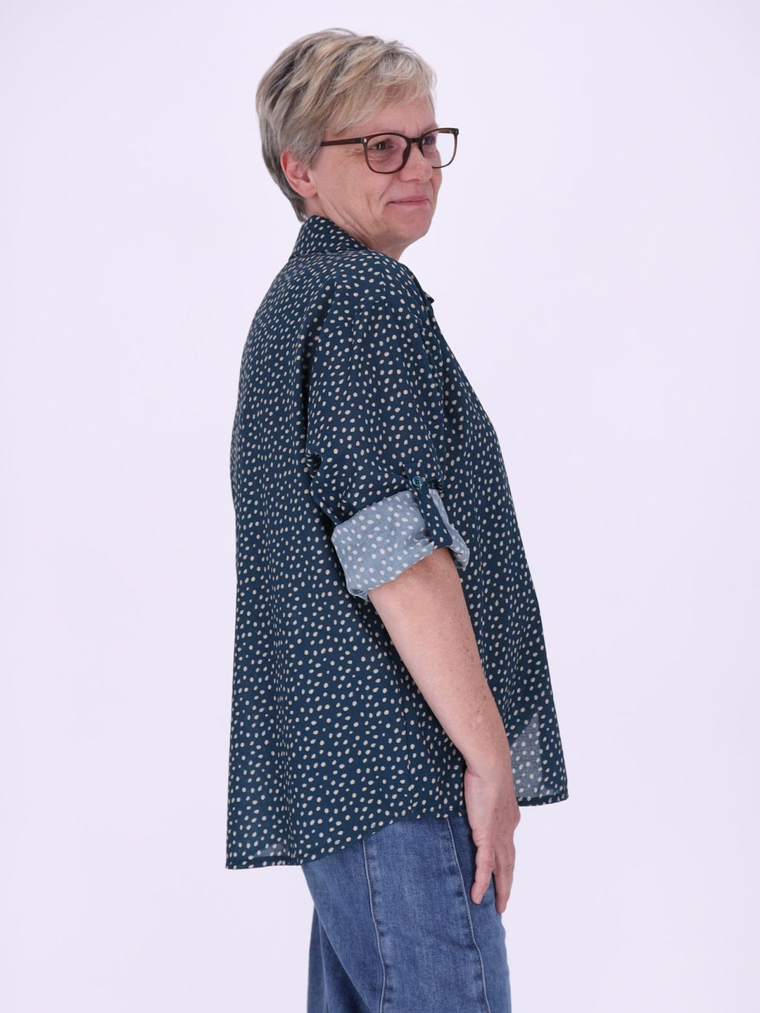 Bluse Damen Baumwolle AOP Tupfen