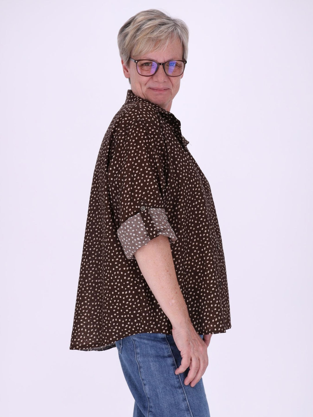 Bluse Damen Baumwolle AOP Tupfen
