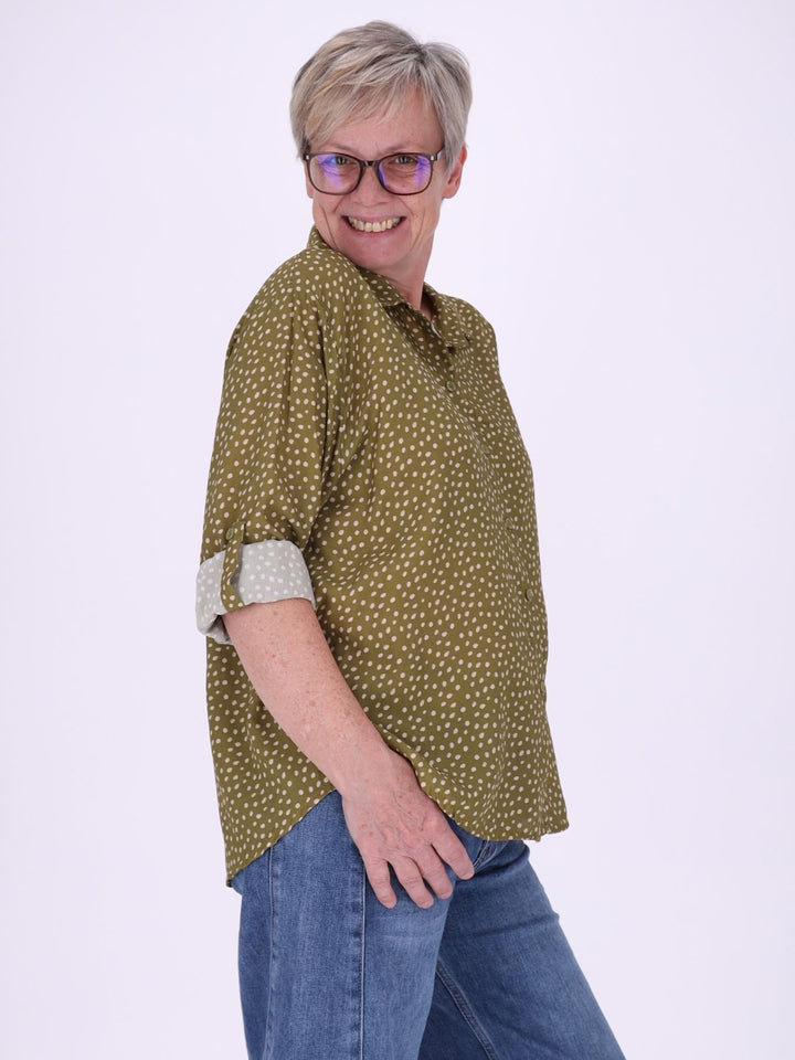 Bluse Damen Baumwolle AOP Tupfen