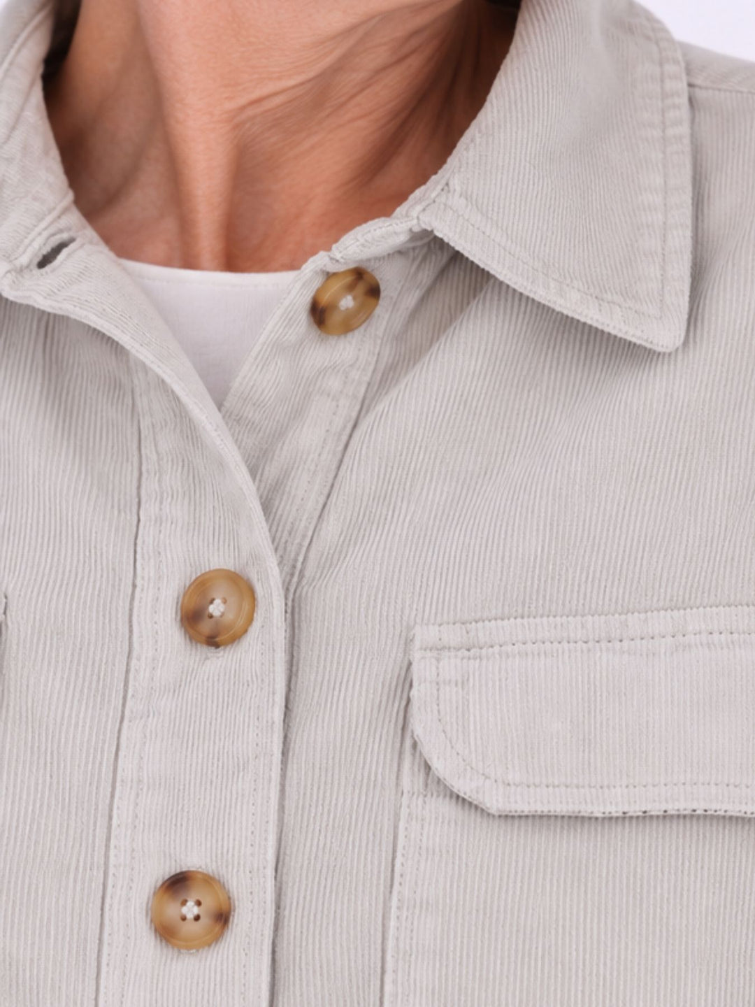 Damen Cord-Overshirt Beige – mit kariertem Innenfutter