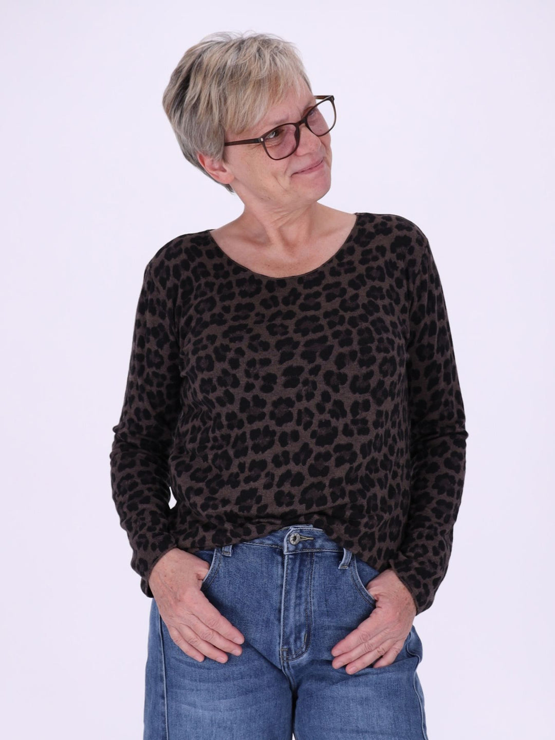 Shirt Damen Feinstrick AOP Leo