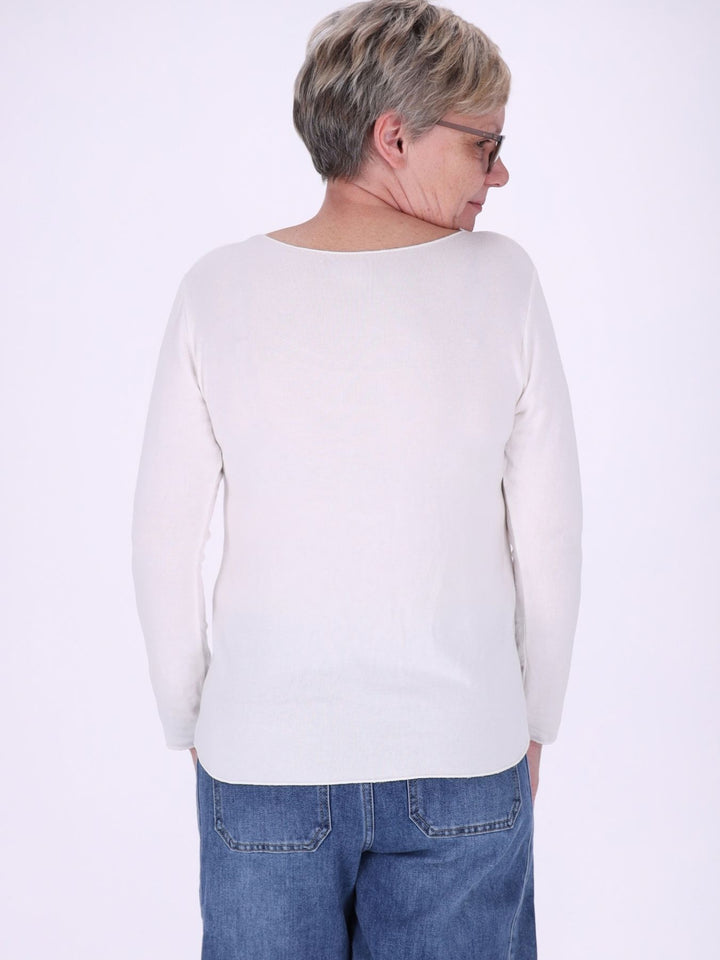 Damen Feinstrickshirt mit Rundhalsausschnitt – Weiß