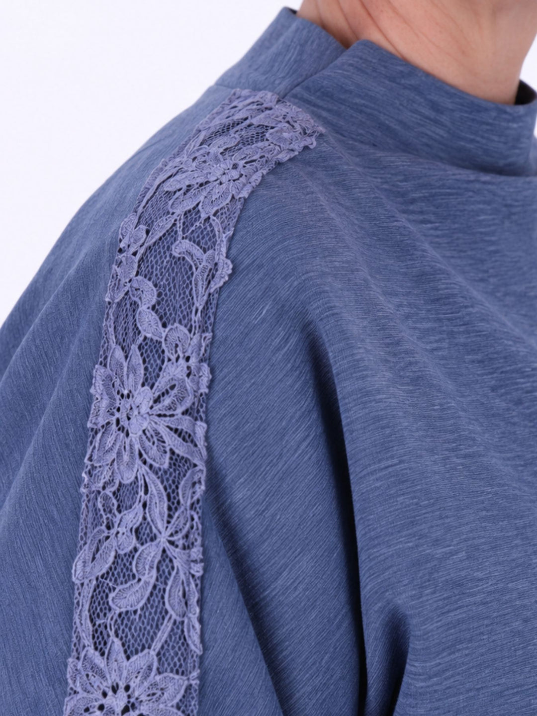 Sweatshirt Damen Spitze an Bund und Ärmel