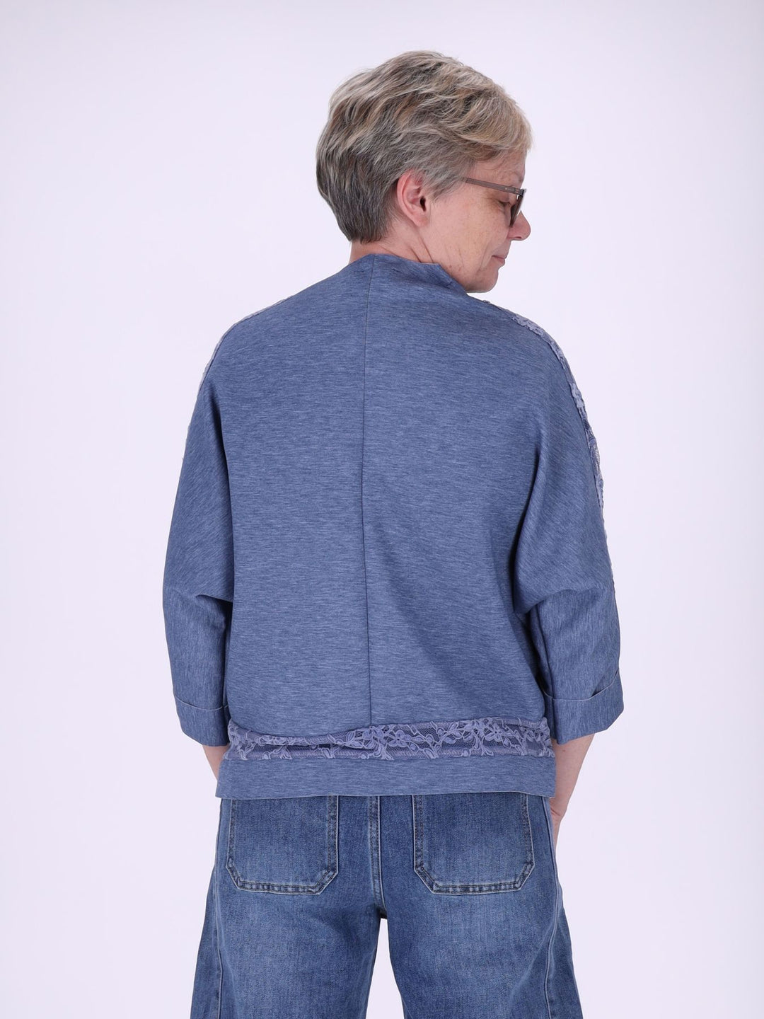 Sweatshirt Damen Spitze an Bund und Ärmel