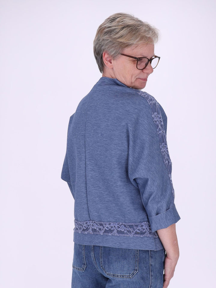 Sweatshirt Damen Spitze an Bund und Ärmel