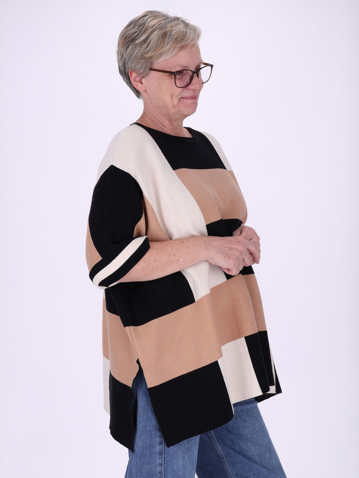 Damen Poncho mit Karomuster – lässiger Oversized-Look mit seitlichen Schlitzen
