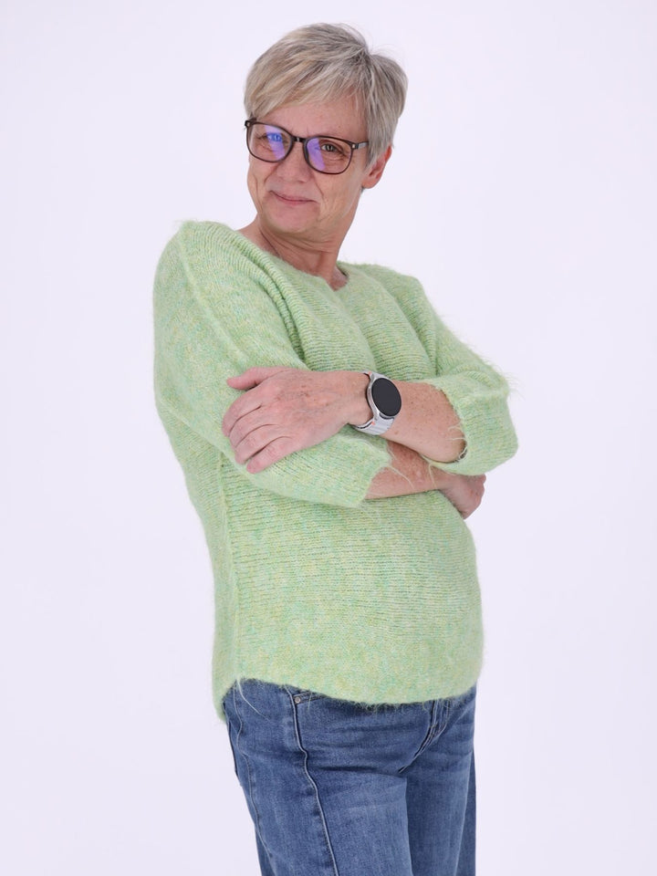 Kuscheliger Strickpullover Damen mit 3/4-Arm – Hellgrün