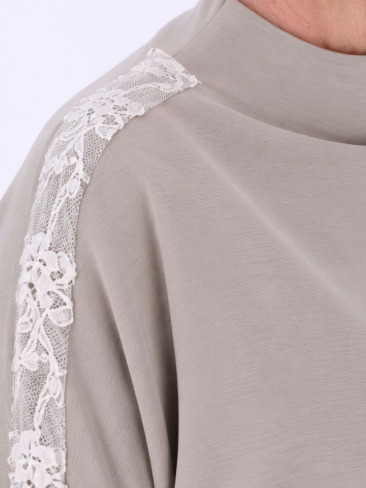 Sweatshirt Damen Spitze an Bund und Ärmel