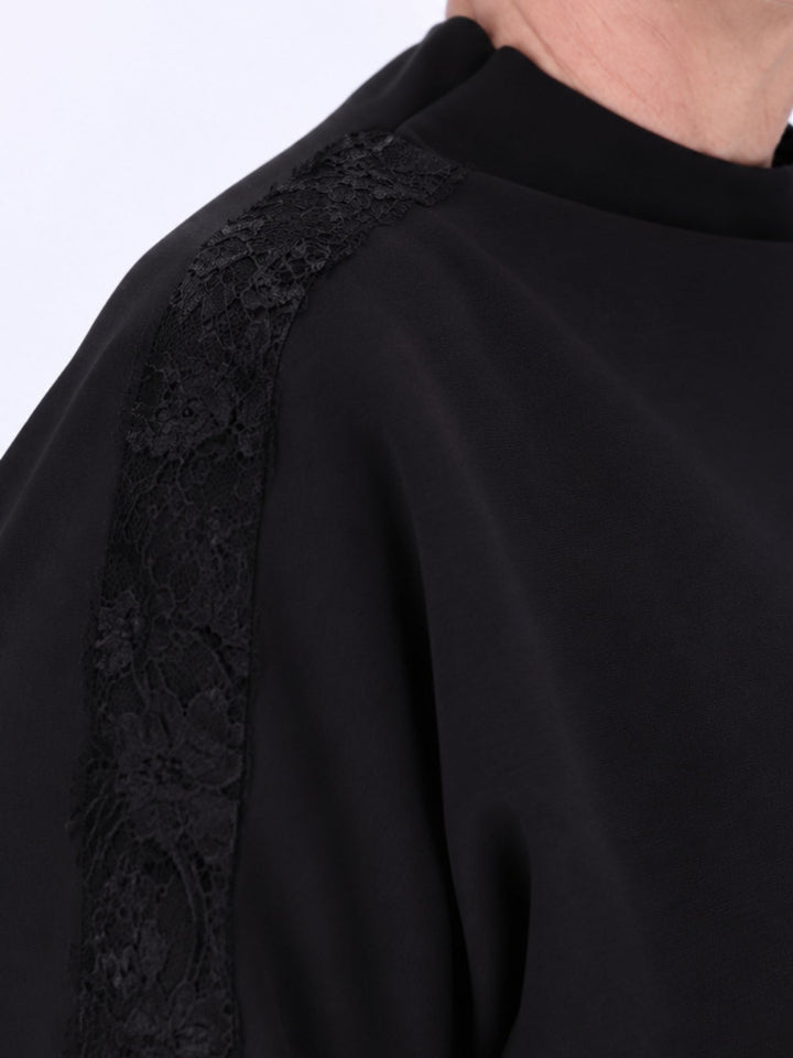 Sweatshirt Damen Spitze an Bund und Ärmel