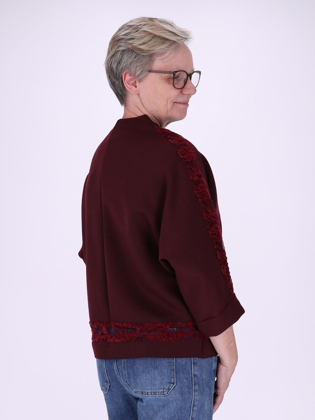 Sweatshirt Damen Spitze an Bund und Ärmel
