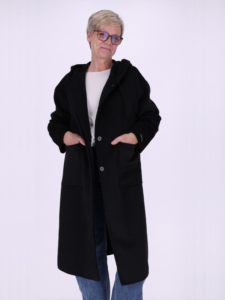 Wollmantel Damen Strickkapuze Oversized