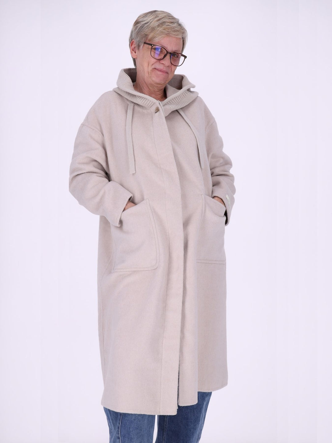 Wollmantel Damen Strickkapuze Oversized