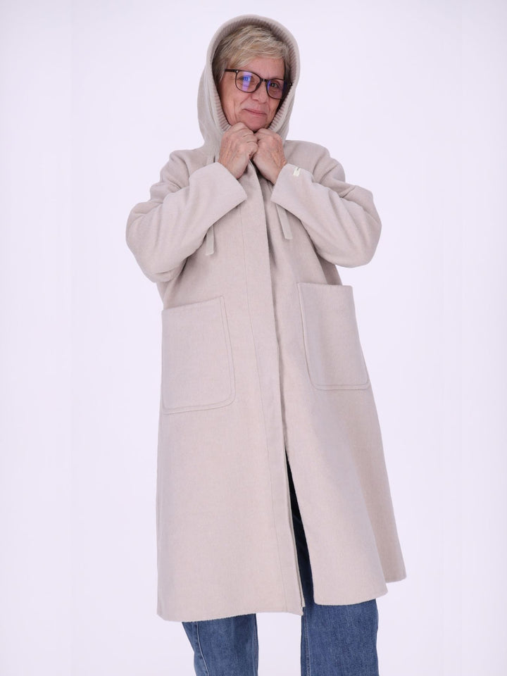 Wollmantel Damen Strickkapuze Oversized