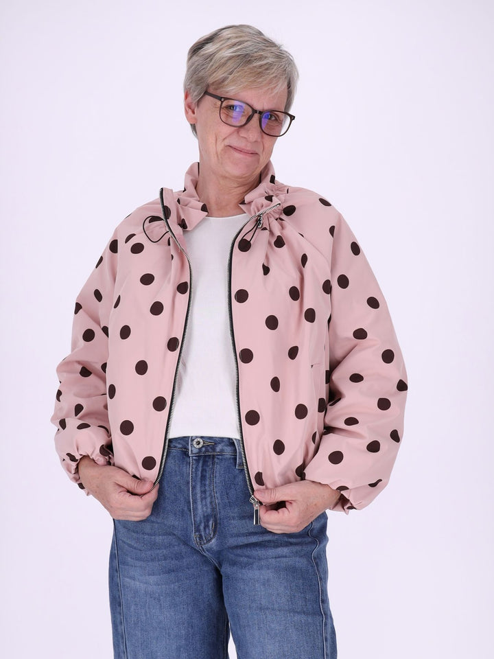 Leichte Damenjacke in Altrosa mit braunen Polka Dots