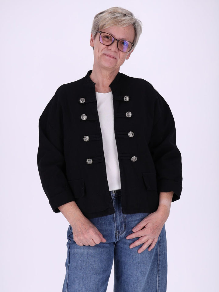 Schwarze Damen Military Jacket aus Denim – lässig, modern & stilvoll