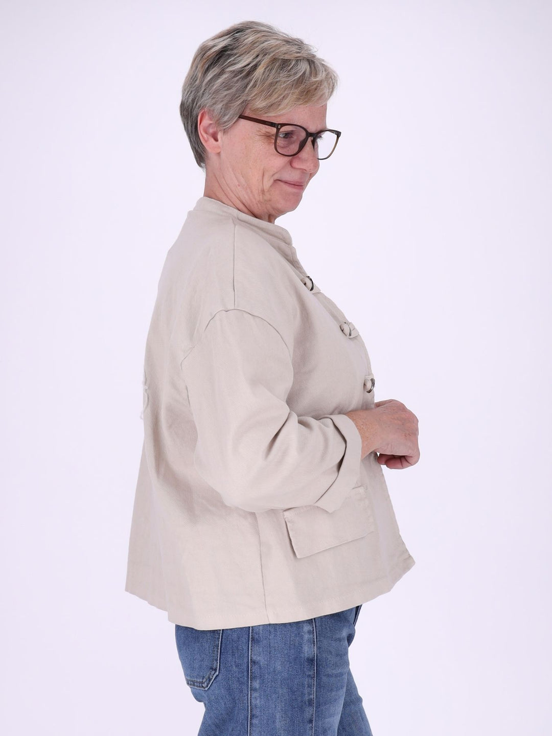 Beige Damen Military Jacket aus Denim – lässig, modern & stilvoll