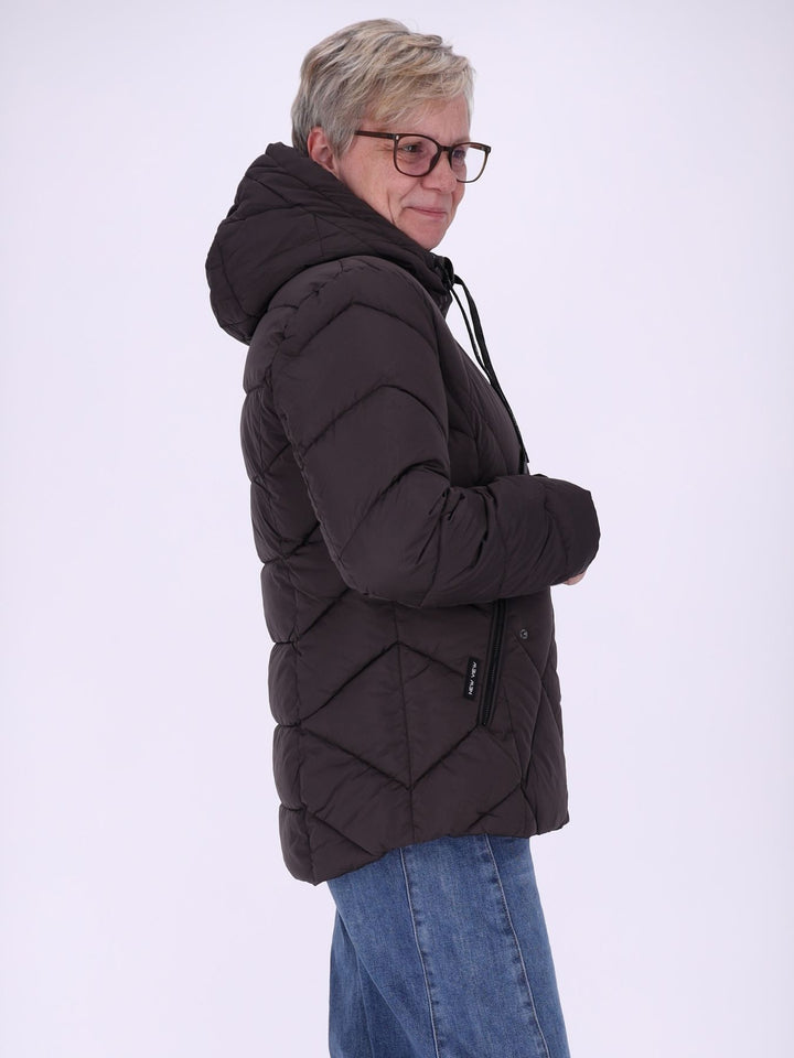 Graue Damen Steppjacke mit Rautensteppung & recycelter Wattierung – modern, zeitlos & vielseitig