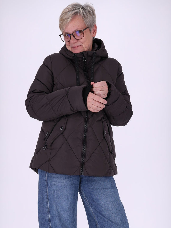 Graue Damen Steppjacke mit Rautensteppung & recycelter Wattierung – modern, zeitlos & vielseitig