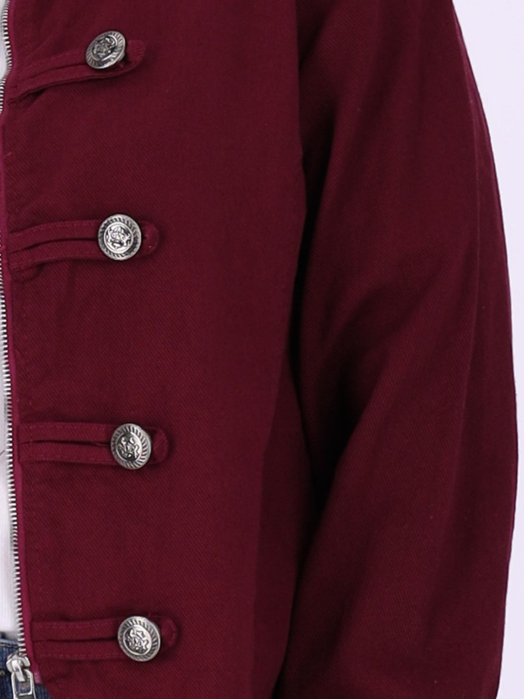 Bordeaux Damen Military Jacket aus Denim mit Reißverschluss – feminin & modern