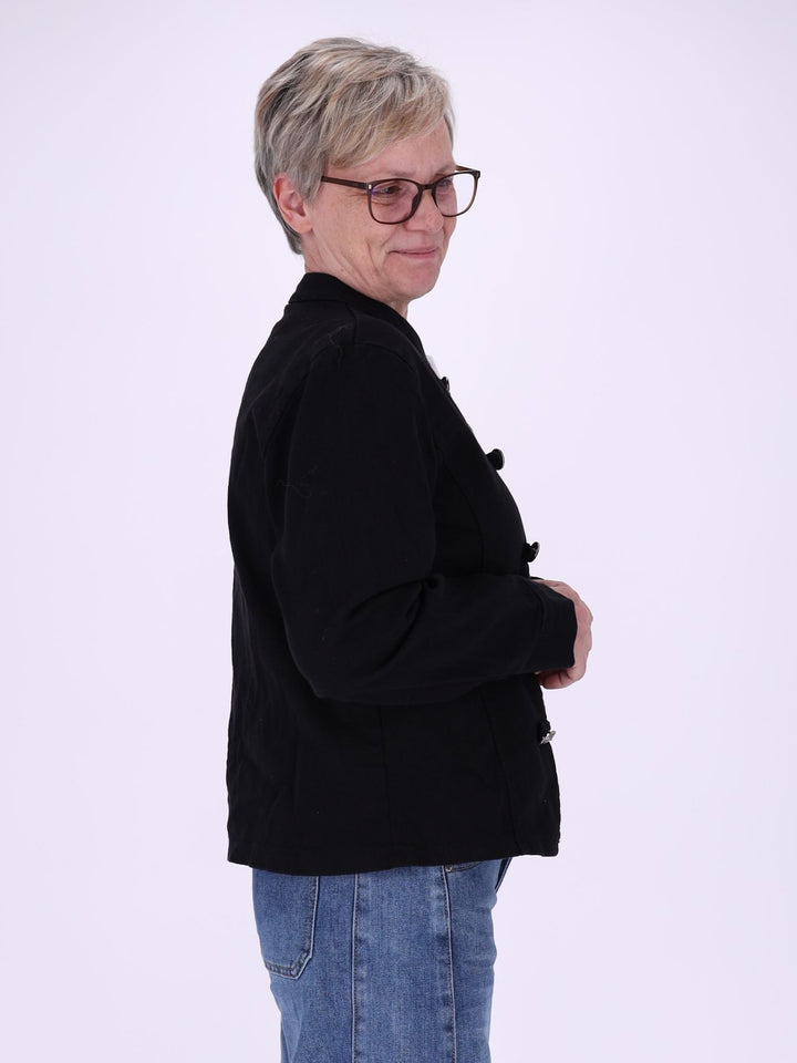 Schwarze Damen Military Jacket aus Denim mit Reißverschluss – feminin & modern