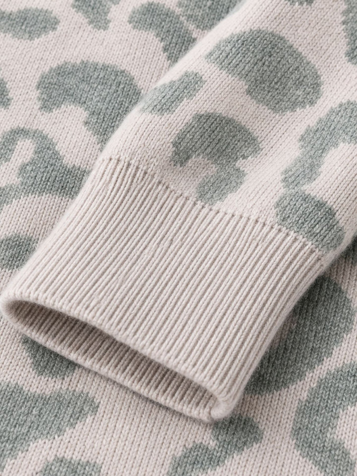 Damen Strickpullover mit Leo-Muster – Creme-Mint, weich & modern