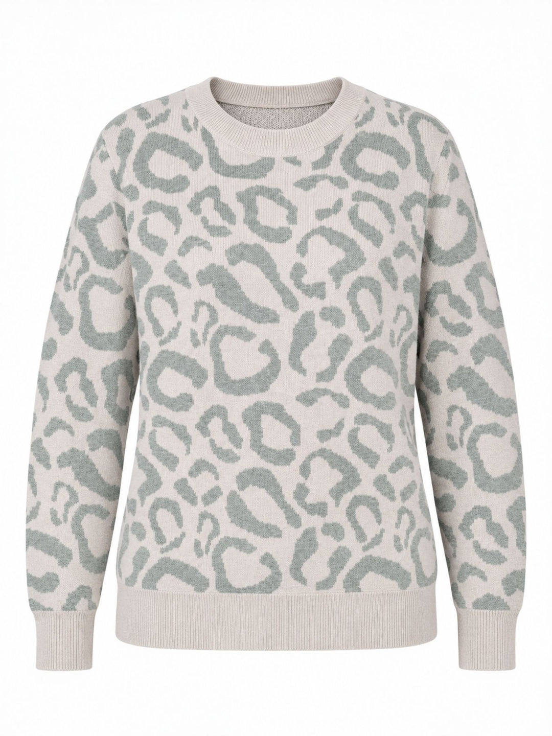 Damen Strickpullover mit Leo-Muster – Creme-Mint, weich & modern
