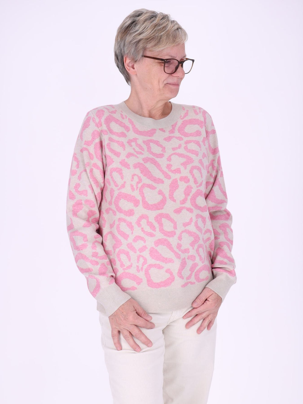 Damen Strickpullover mit Leo-Muster in Pink – weich, feminin & modern