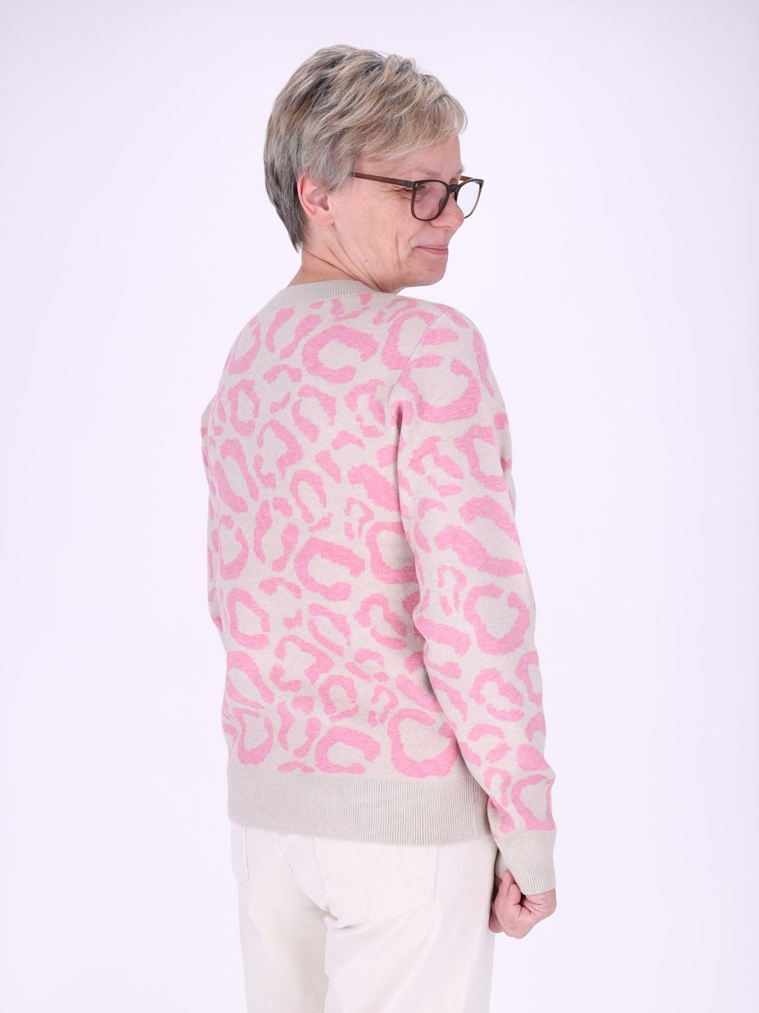 Damen Strickpullover mit Leo-Muster in Pink – weich, feminin & modern