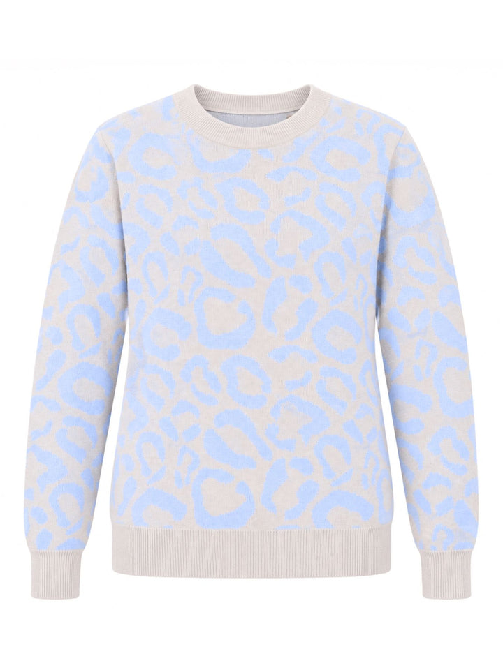 Damen Strickpullover mit Leo-Muster in Blau – weich, modern & vielseitig kombinierbar