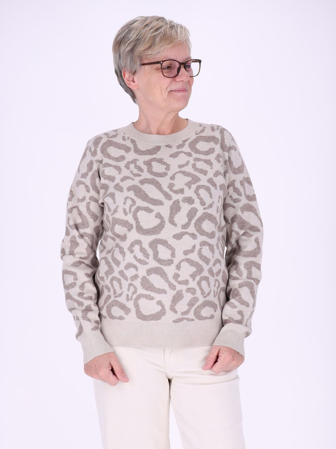 Brauner Damen Strickpullover mit Leo-Muster – weich, modern & stilvoll