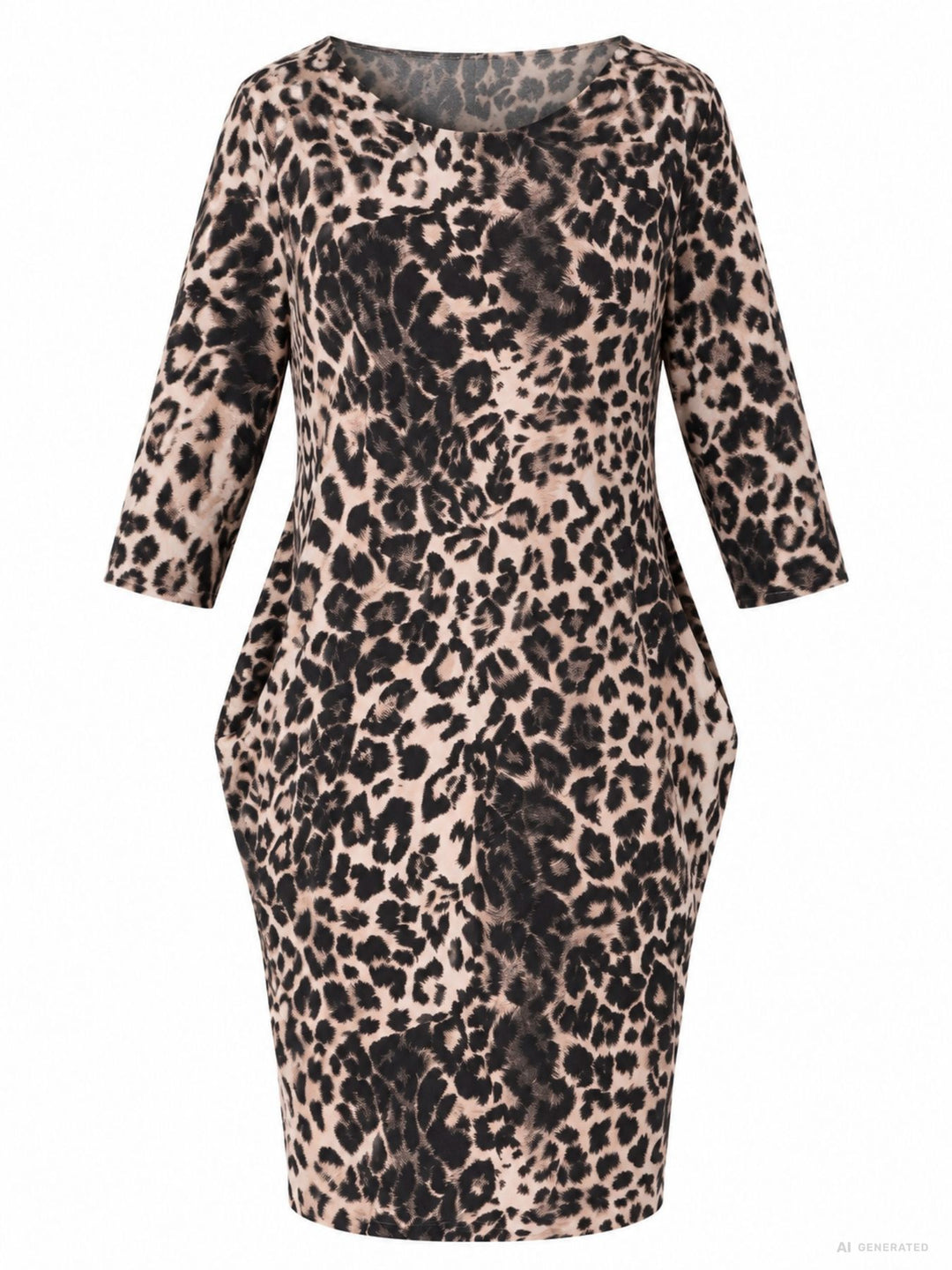 Kleid Damen 3/4 Arm Jeresy AOP Leo groß