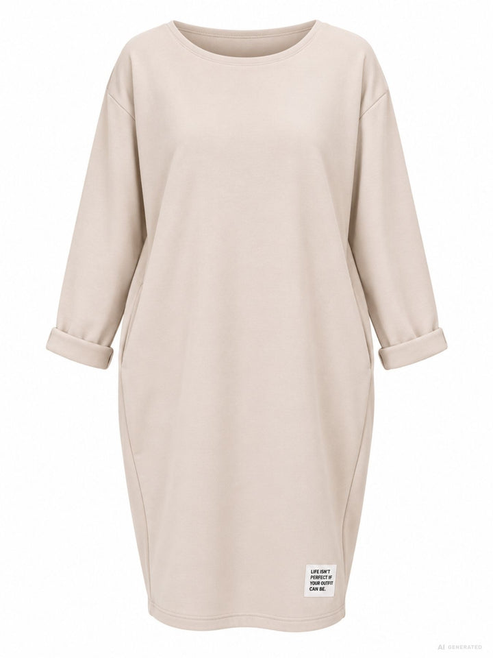 Beiges Damen Kleid mit Seitentaschen – lässig, bequem & modern