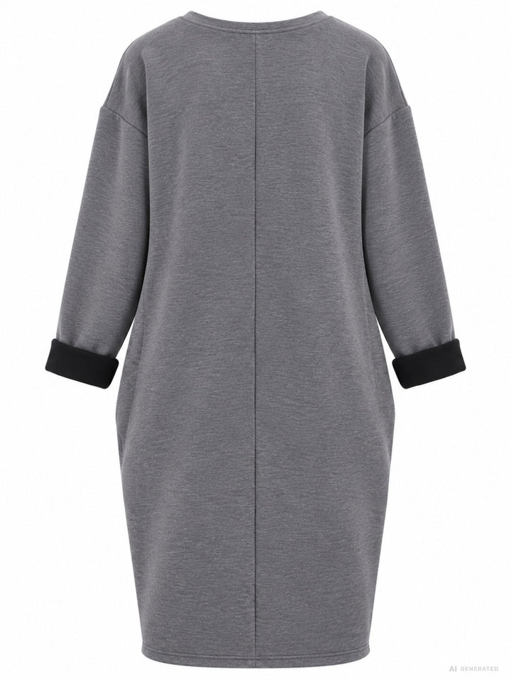 Kleid Damen Langarm Seitentaschen