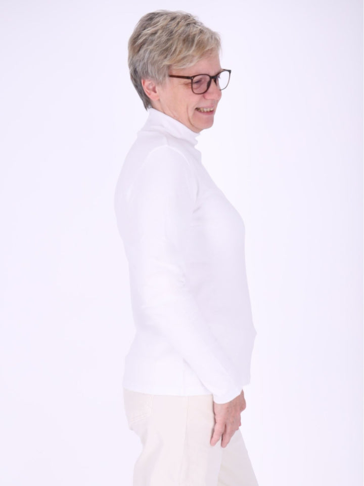 Rollkragenpullover Damen Langarm aus 100 % Baumwolle – Weiß