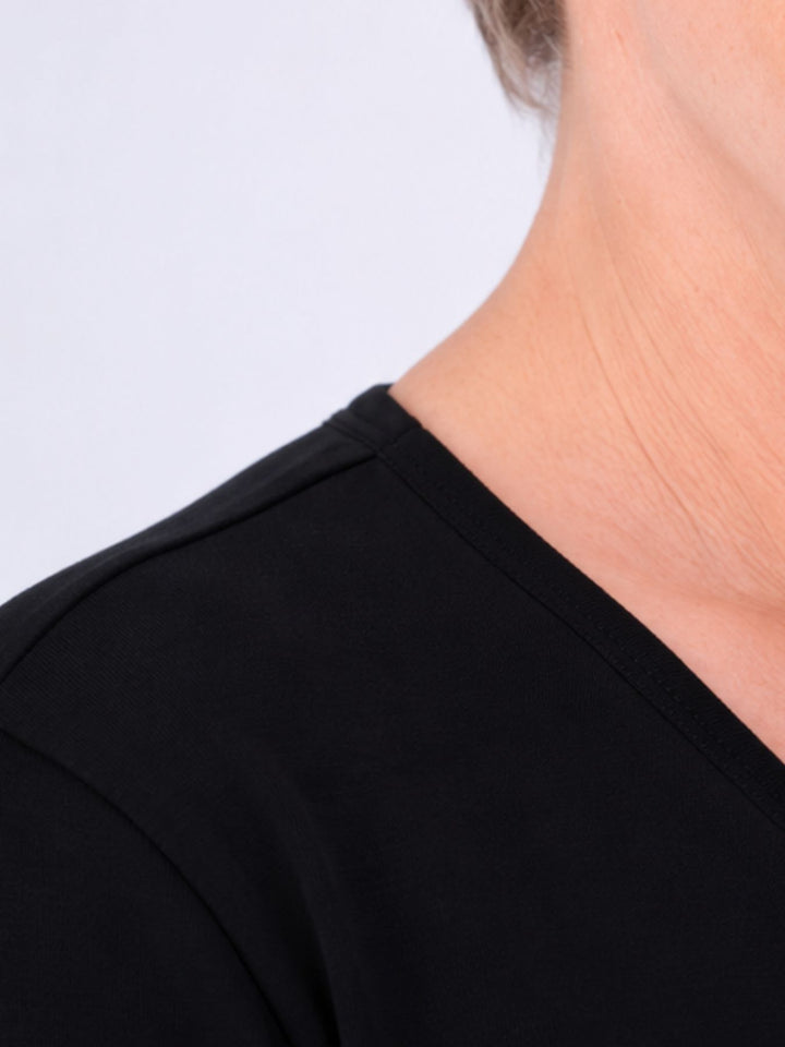 V-Ausschnitt Shirt Damen mit 3/4-Arm aus 100 % Baumwolle – Schwarz