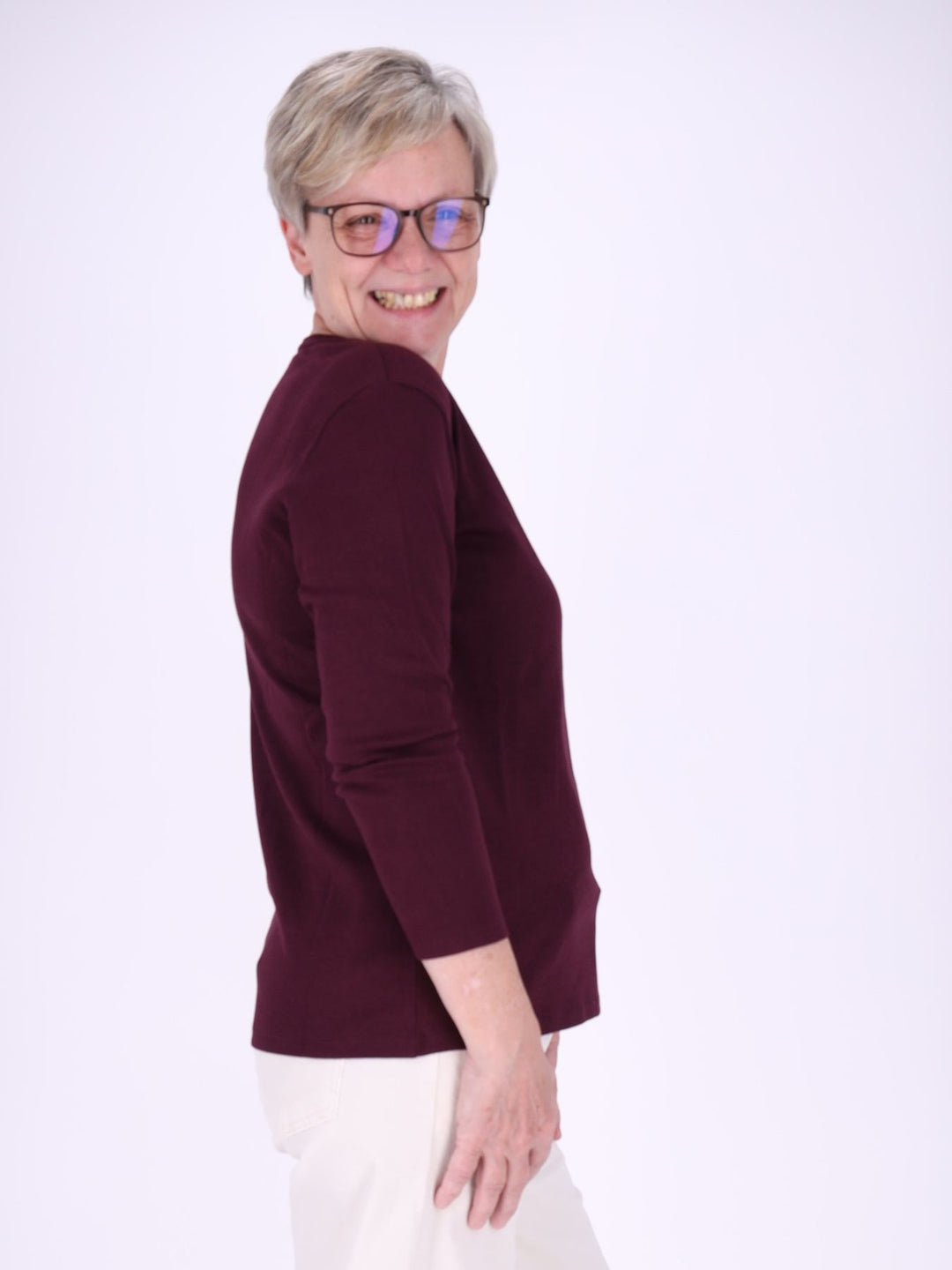 V-Ausschnitt Shirt Damen mit 3/4-Arm aus 100 % Baumwolle – Winetasting