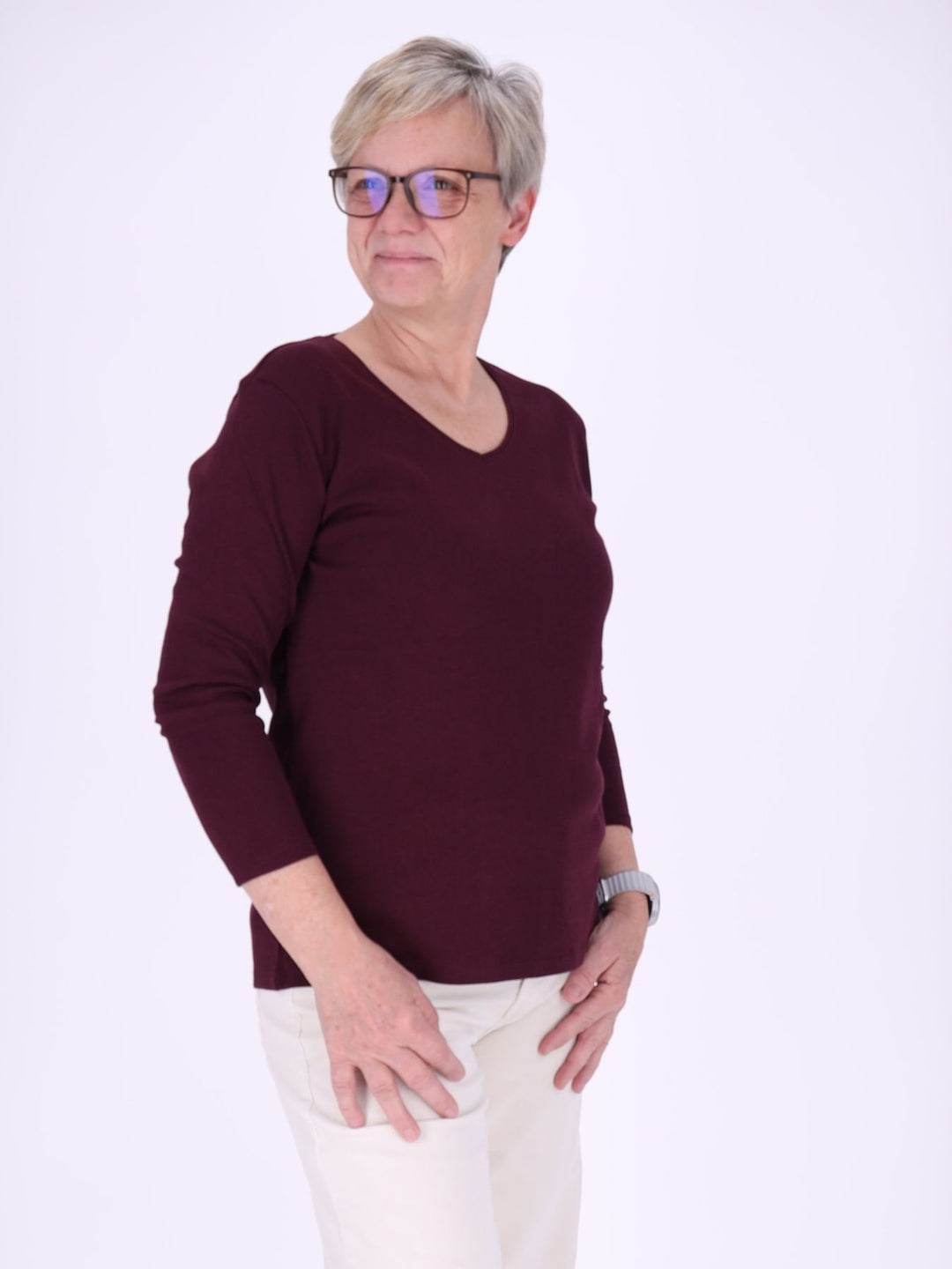 V-Ausschnitt Shirt Damen mit 3/4-Arm aus 100 % Baumwolle – Winetasting