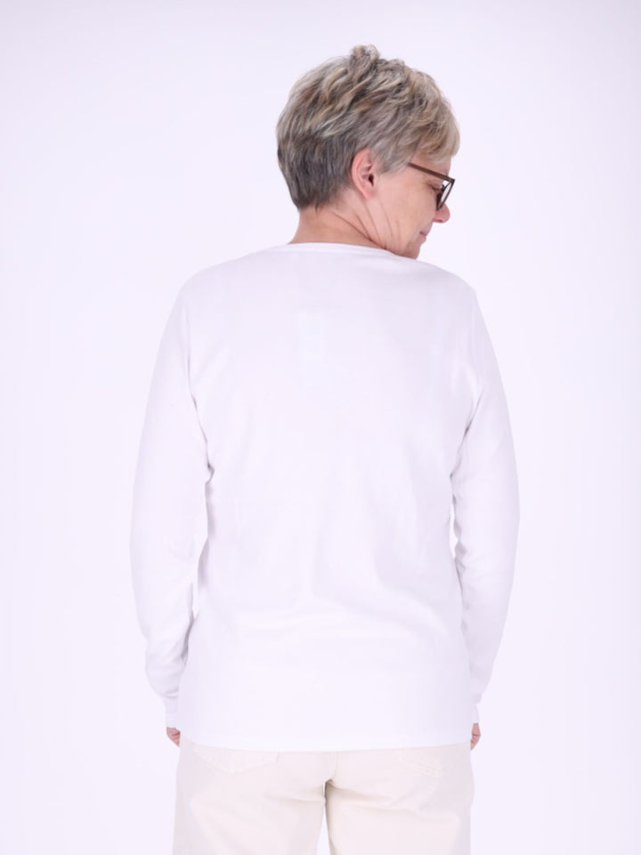 Rundhalsshirt Damen Langarm aus 100 % Baumwolle – Weiß