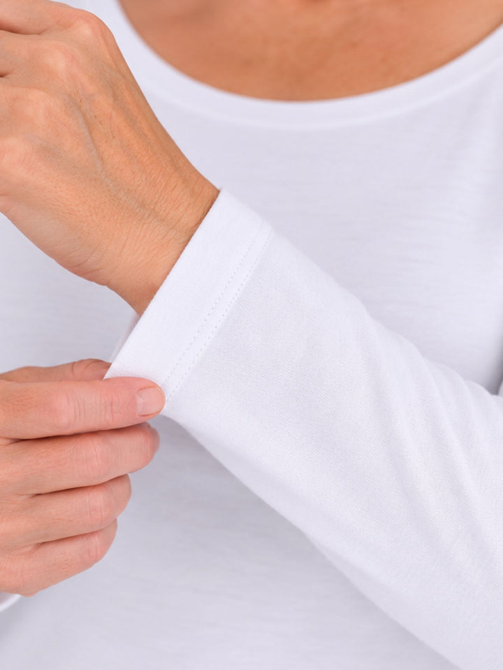 Rundhalsshirt Damen Langarm aus 100 % Baumwolle – Weiß