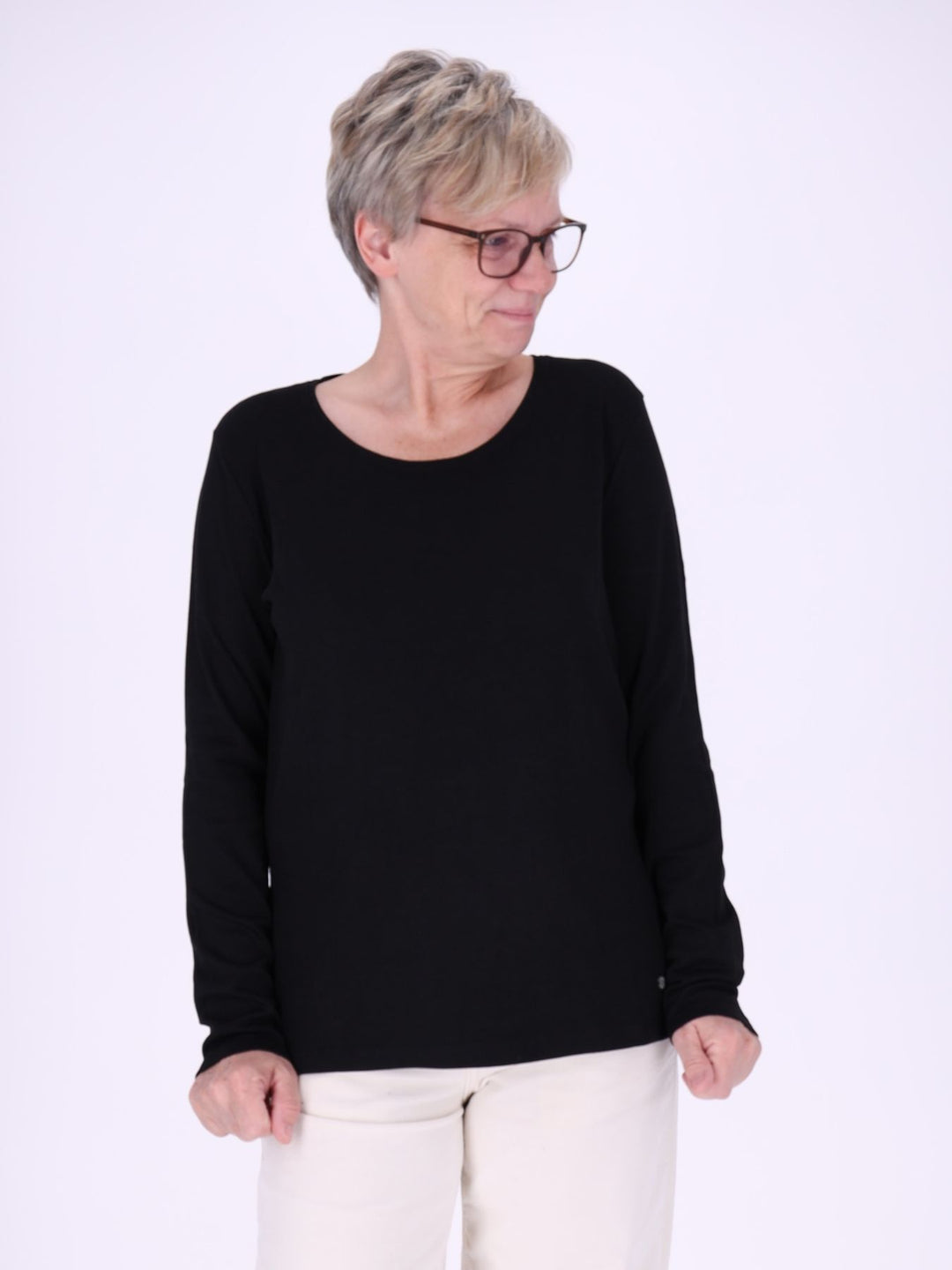 Rundhalsshirt Damen Langarm aus 100 % Baumwolle – Braun Walnuss