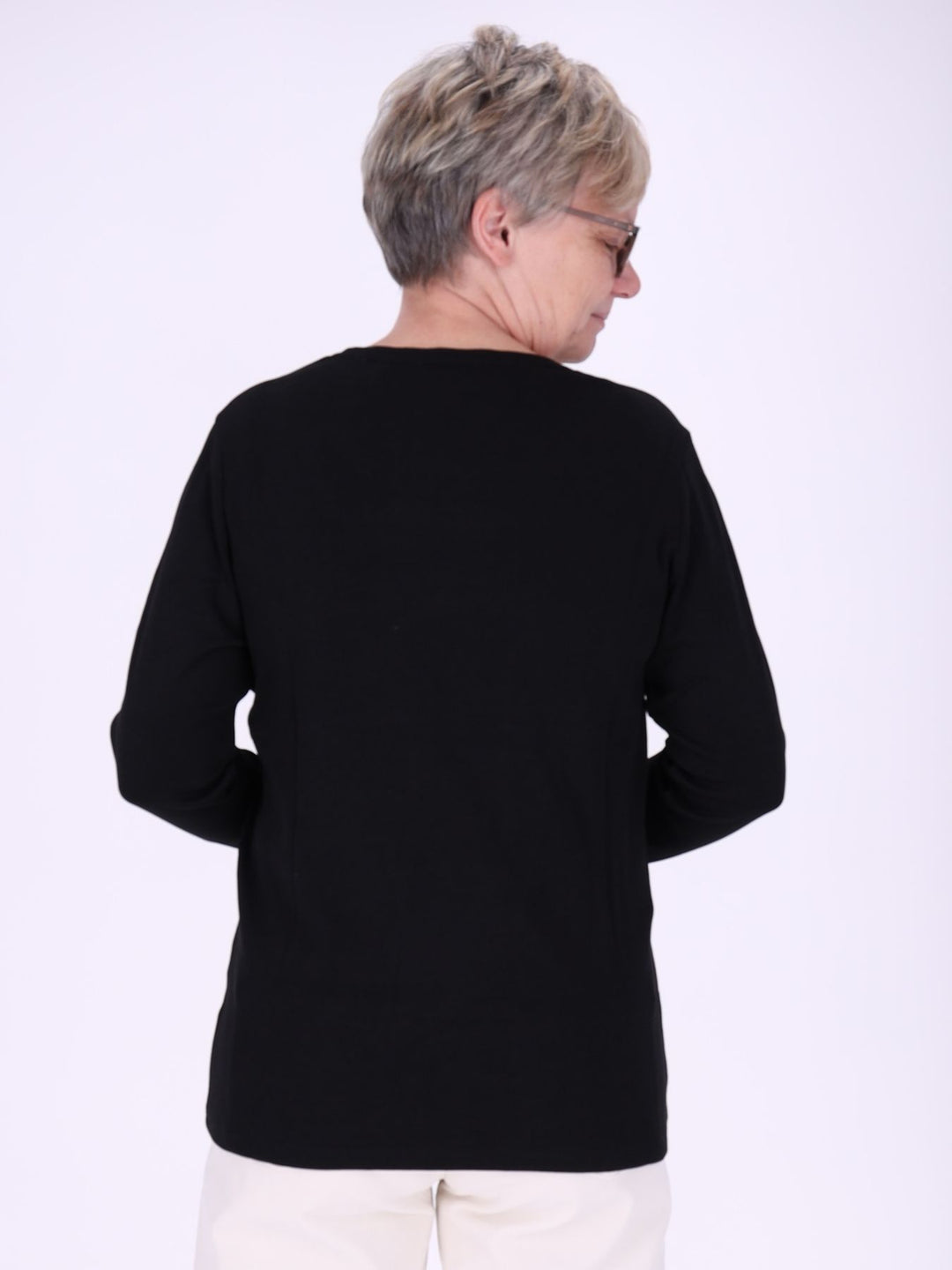 Rundhalsshirt Damen Langarm aus 100 % Baumwolle – Braun Walnuss