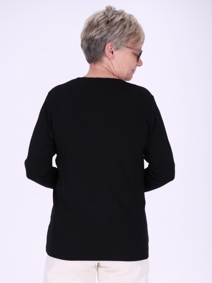 Rundhalsshirt Damen Langarm aus 100 % Baumwolle – Braun Walnuss