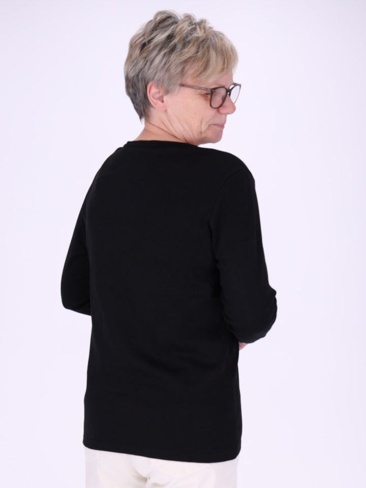 Rundhalsshirt Damen Langarm aus 100 % Baumwolle – Schwarz