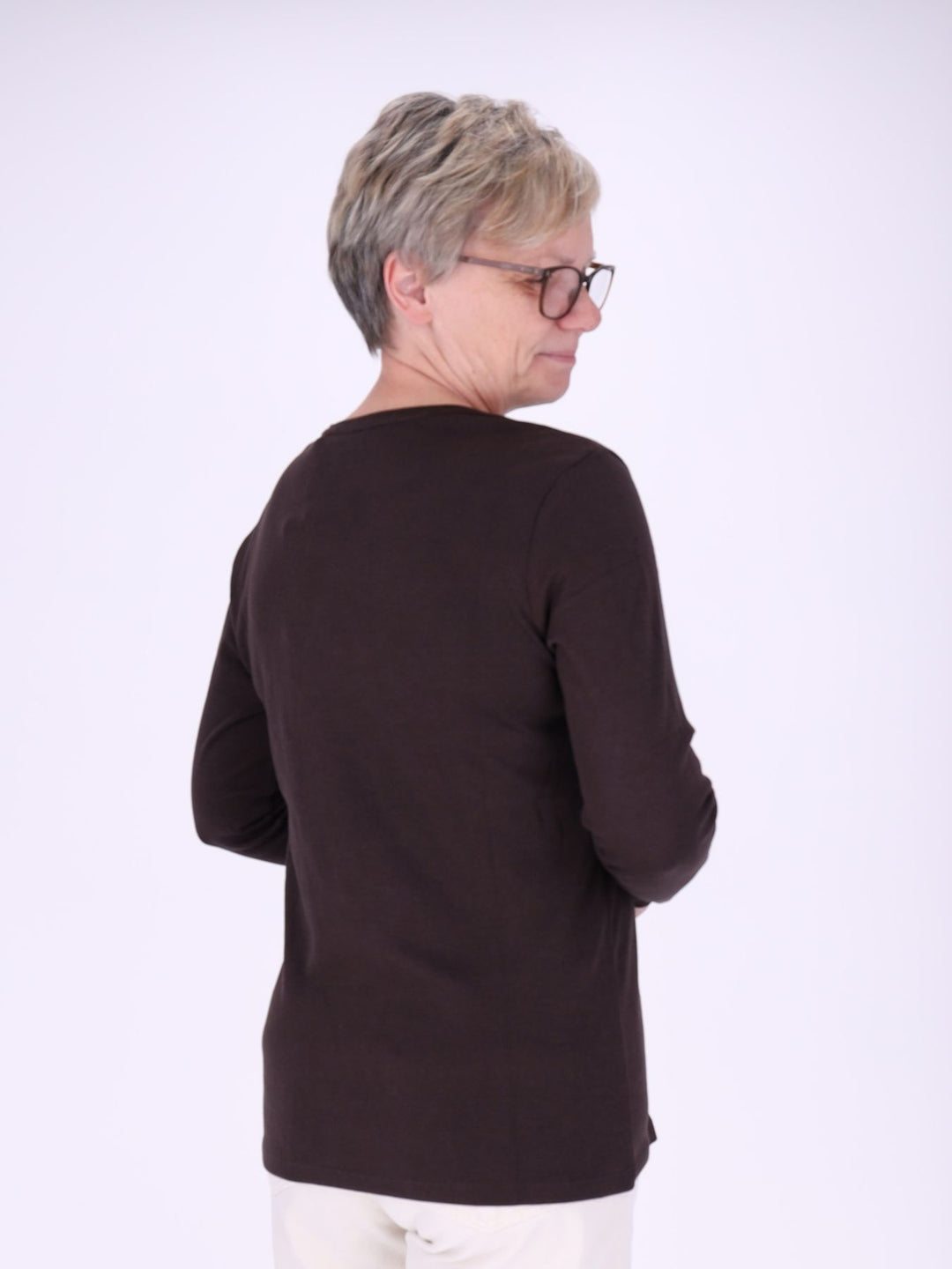Rundhalsshirt Damen Langarm aus 100 % Baumwolle – Chocolate Torte Braun