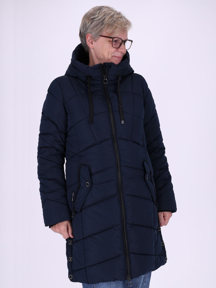 Damen Steppjacke mit Kapuze und Kontrast-Velvetfutter – Dunkelblau