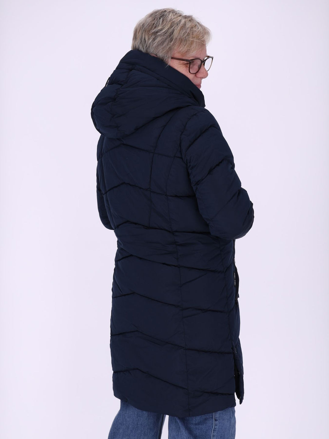 Damen Steppjacke mit Kapuze und Kontrast-Velvetfutter – Dunkelblau
