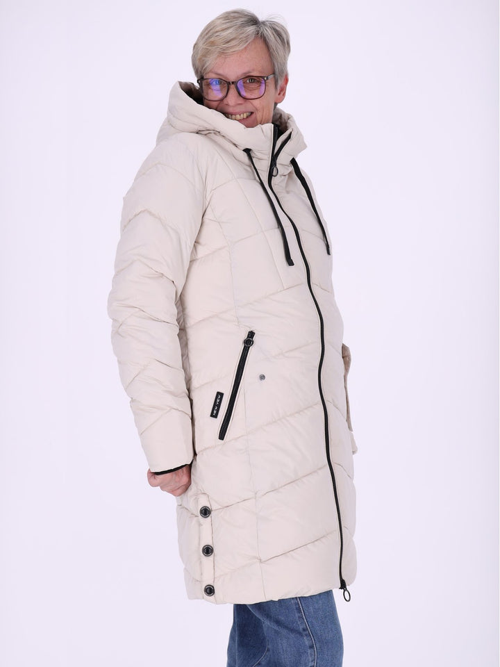 Damen Steppjacke mit Kapuze & Kontrast-Velvetfutter – Creme | Wasserabweisend