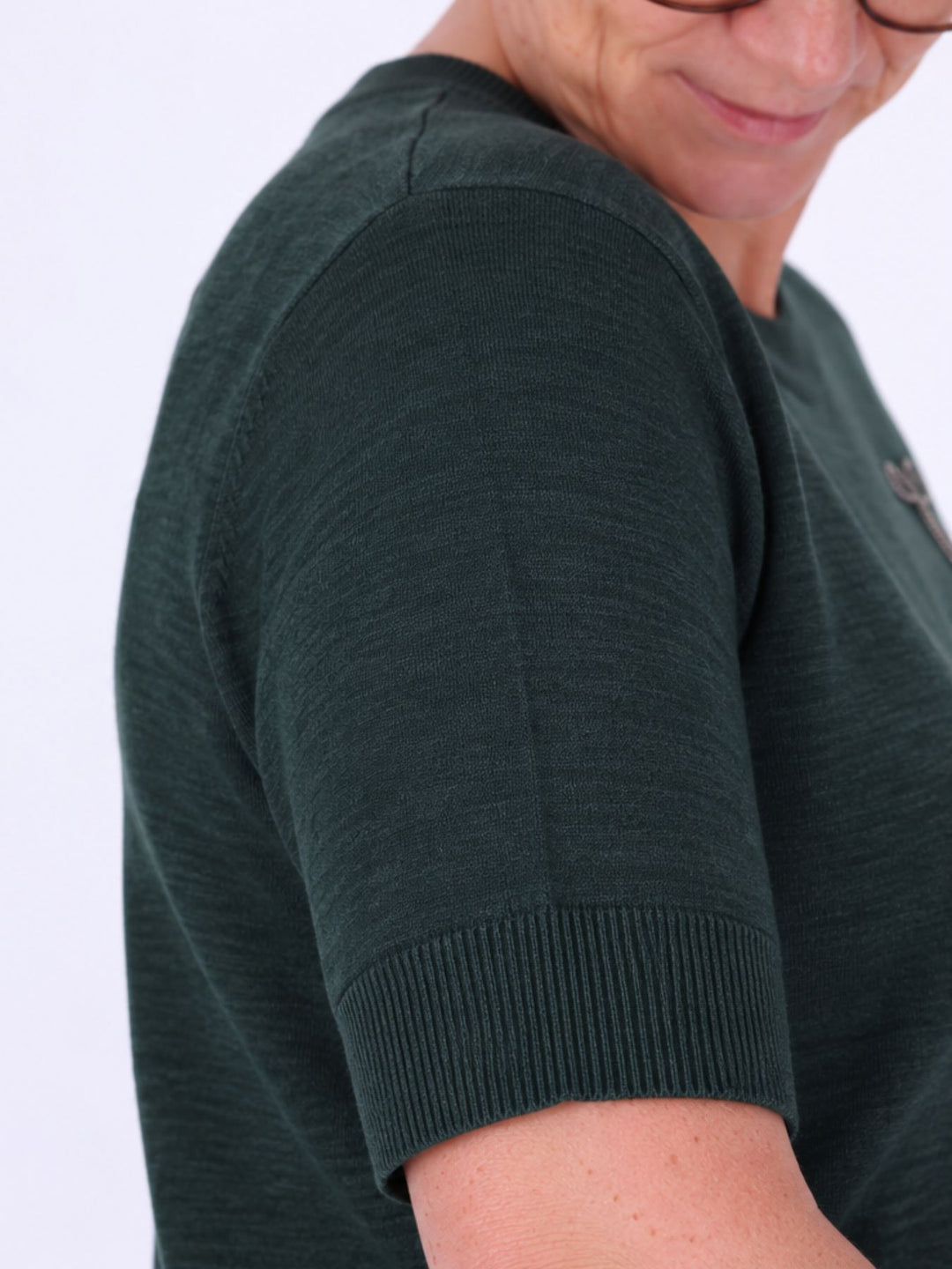 Strick T-Shirt Damen mit Perlenschleife – Grün