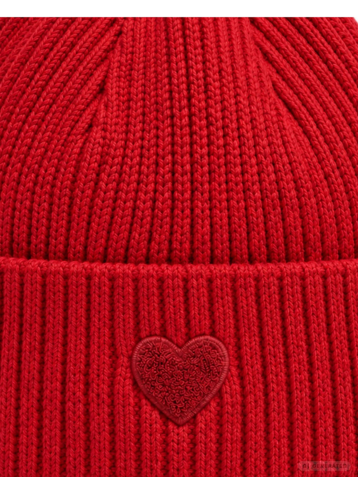 Strickmütze Damen mit Herz Ton-in-Ton – Rot