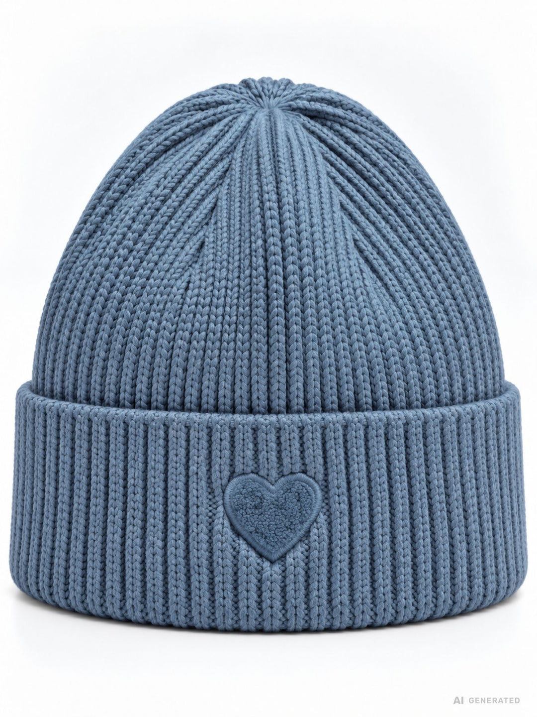 Damen Strickmütze mit Herz-Stickerei – Jeansblau